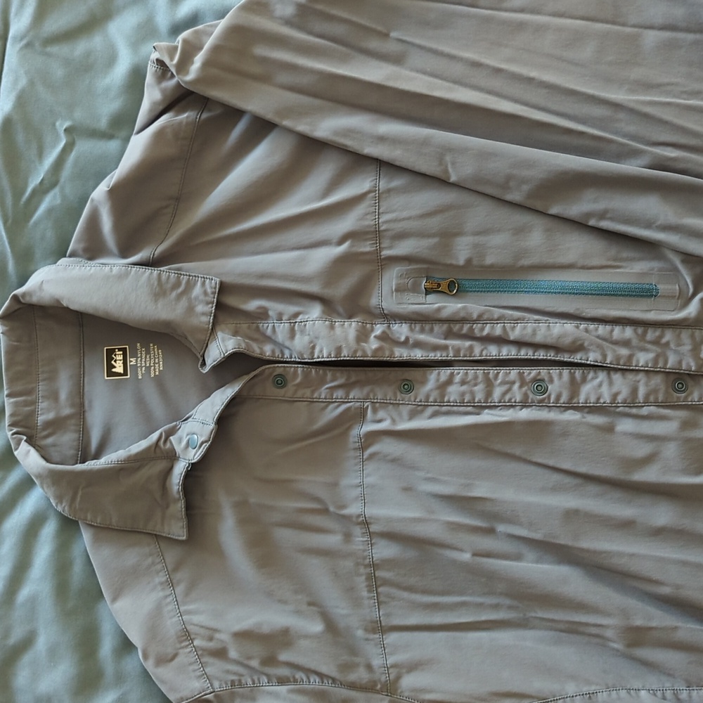 REI Blue Endeavor Snap Button Long Sleeve Shirt, UPF 50